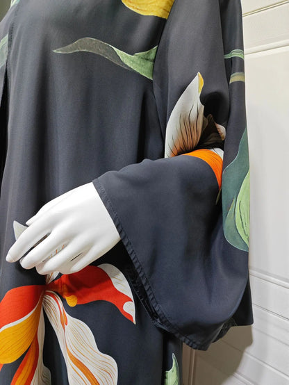 Kimono Long Abaya Femme avec Foulard - Style Casual Léger