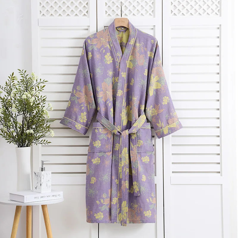 Kimono Mi-long Fleuri pour Femme en Coton - Confort & Style