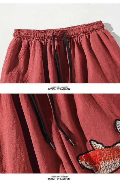 Pantalon court d'été ample en lin pour homme - style chinois
