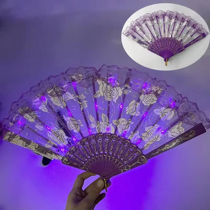 Éventail Pliant Vintage avec LED - Idéal pour Soirées et Spectacles