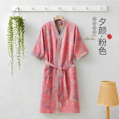 Kimono Mi-long Imprimé en Coton pour Femme
