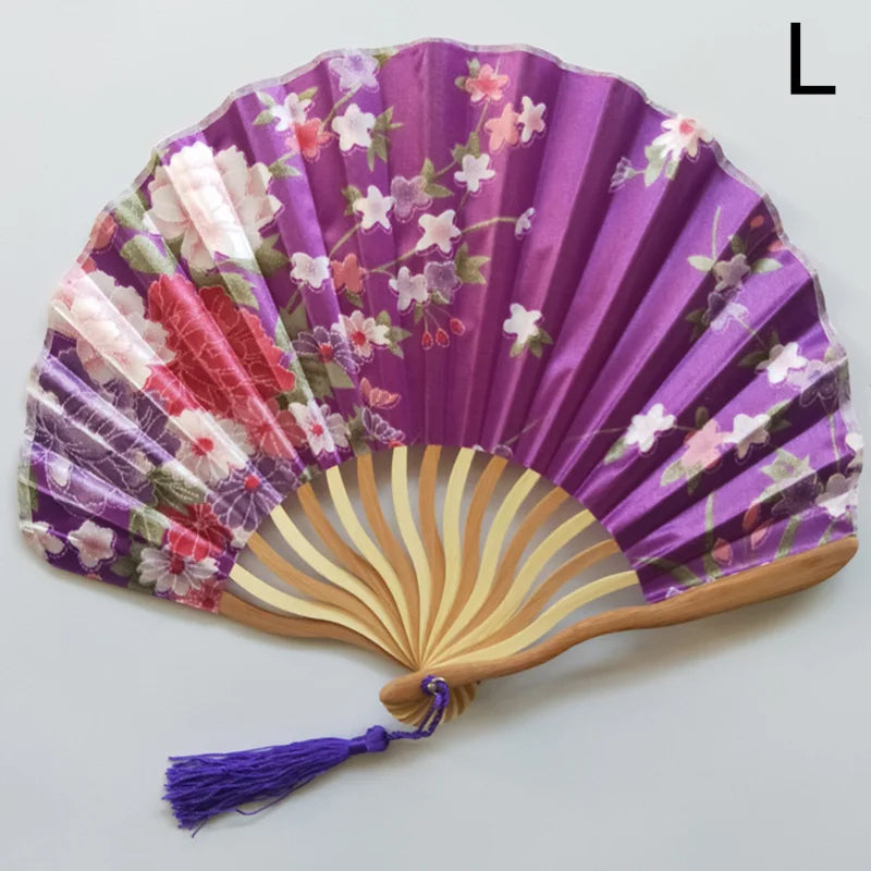 Éventail Vintage Pliant en Soie et Bambou - Style Traditionnel