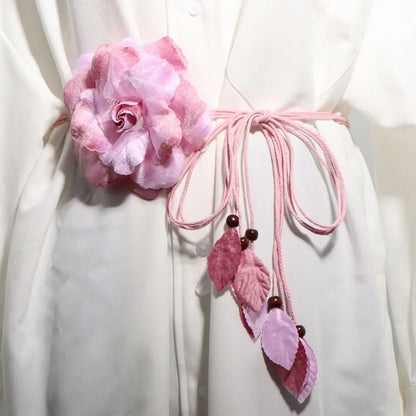 Ceinture Longue Femme Style Kimono avec Grande Fleur Décorative