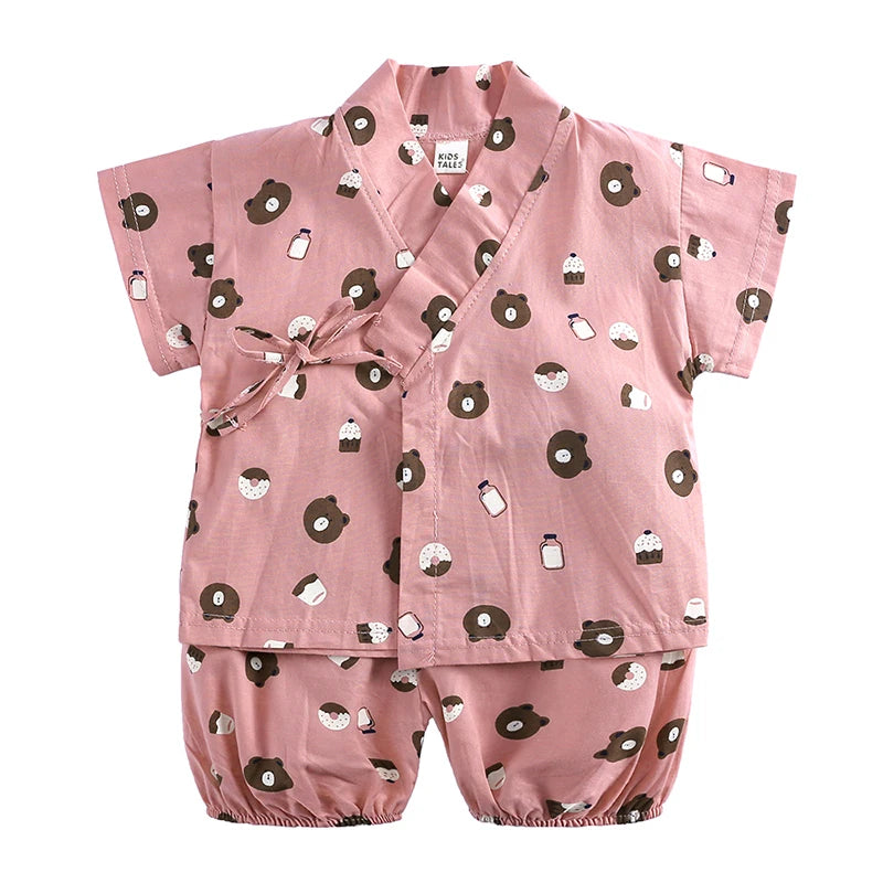 Pyjama Kimono Bébé Fille en Coton Doux - Ensemble Été Imprimé