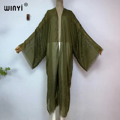Kimono Long Bohème Imprimé pour Femme - Style Léger et Transparent