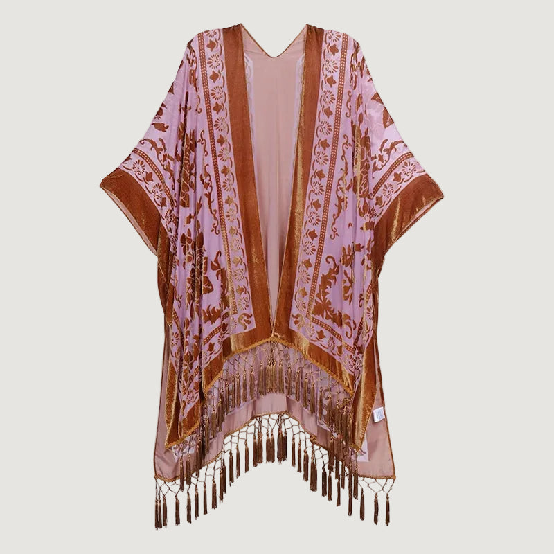 Kimono Court Fleuri en Nylon et Velours