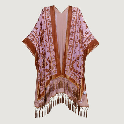 Kimono Court Fleuri en Nylon et Velours