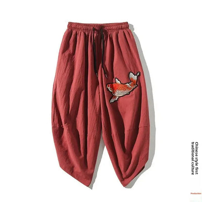 Pantalon court d'été ample en lin pour homme - style chinois