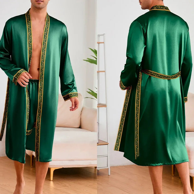 Kimono Mi-long Homme en Satin Doux et Confortable
