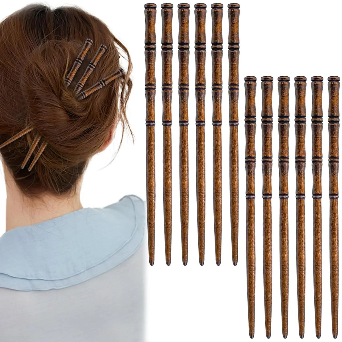 Lot de 12 Barrettes à Cheveux en Bois Naturel pour Femme