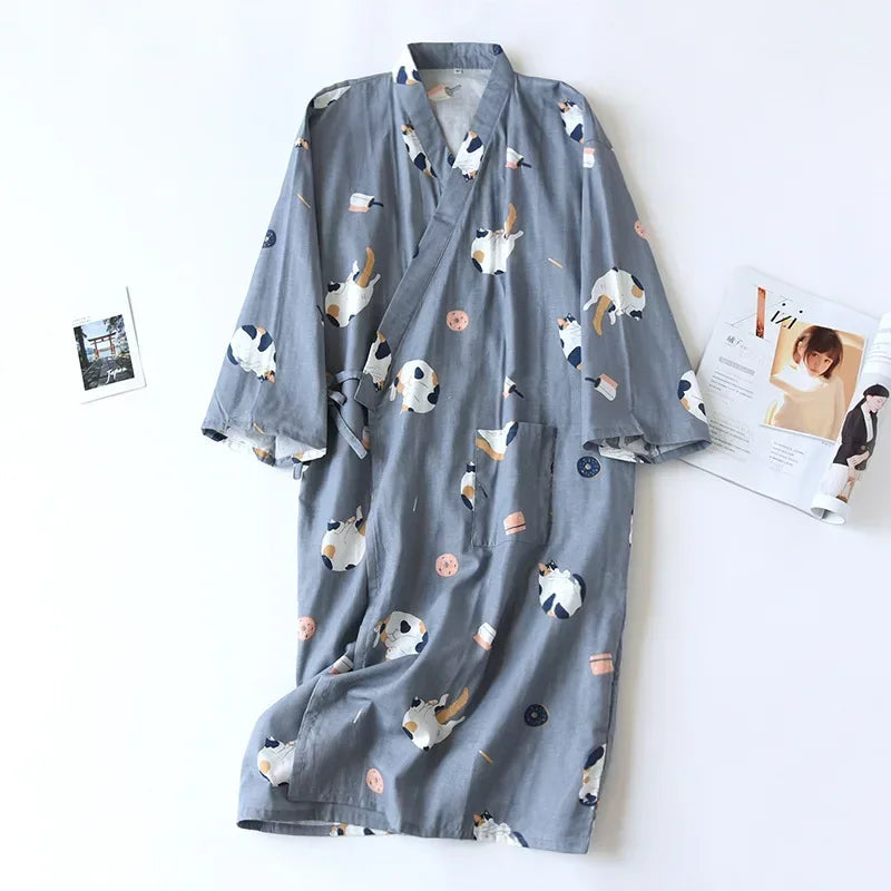 Kimono Chemise de Nuit Femme en Coton Doux - Motif Cartoon