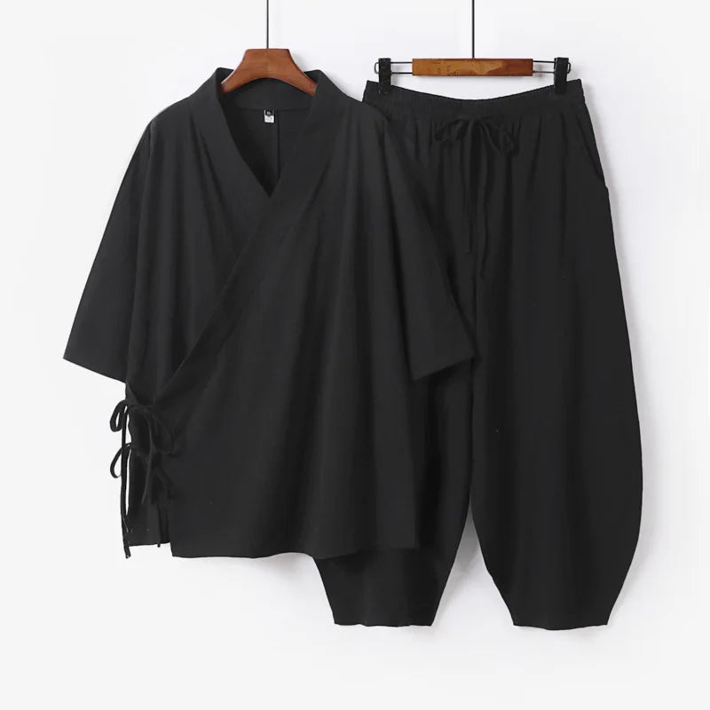 Ensemble Kimono et Pantalon Homme Style Japonais Vintage