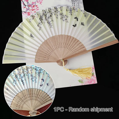 Éventail Pliant Vintage Style Chinois en Soie et Bambou