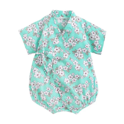 Barboteuse Bébé Fille Fleurie en Coton - Style Kimono Été