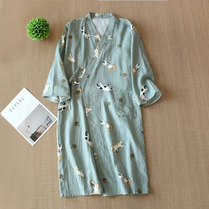 Kimono Chemise de Nuit Femme en Coton Doux - Motif Cartoon