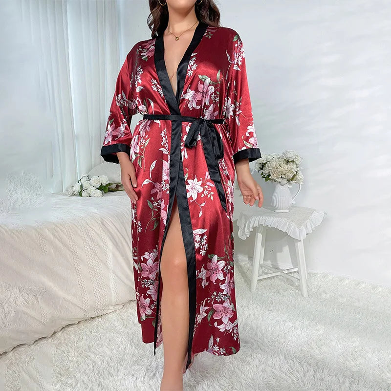 Kimono Long Satiné Grande Taille Femme