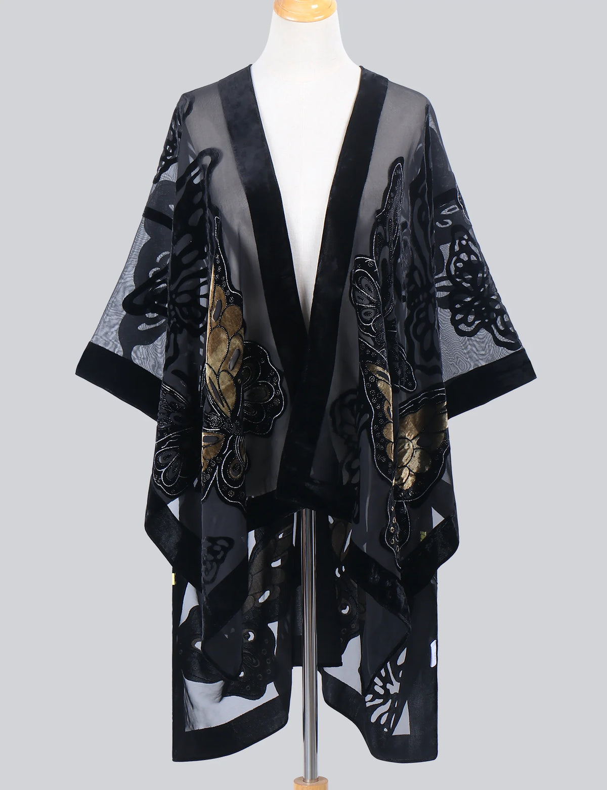 Kimono Court Fleuri en Dentelle et Velours pour Femme