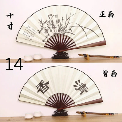 Éventail Pliant Chinois en Bambou et Soie - Style Ancien