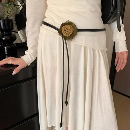 Ceinture Fine Style Kimono en Faux Cuir pour Femme