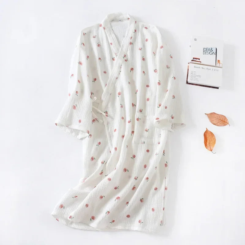 Kimono Mi-long Fleuri Femme en Coton - Confort & Style