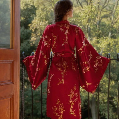 Kimono Long Satiné Imprimé pour Femme - Élégant et Léger