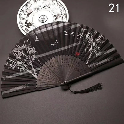Éventail Pliant Vintage Style Chinois en Soie et Bambou