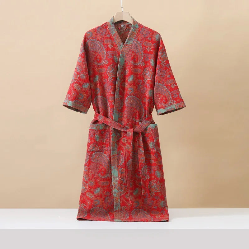 Kimono Mi-long Imprimé en Coton pour Femme