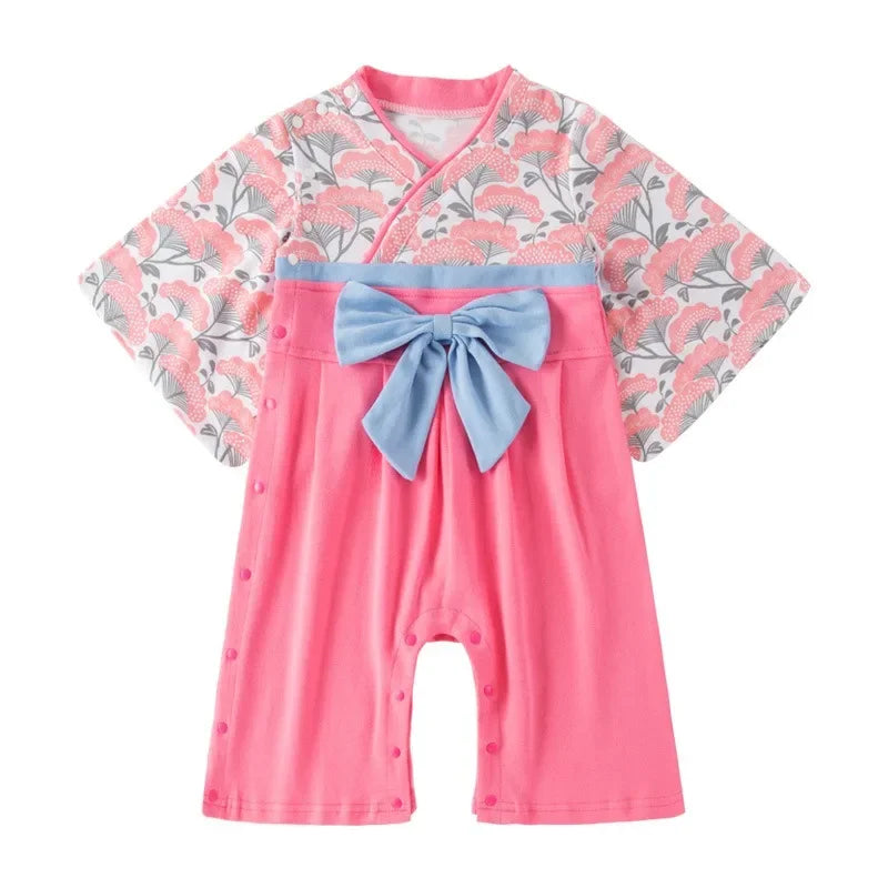 Ensemble Kimono et Pantalon Bébé Fille Style Japonais Fleuri - Doux et Confortable