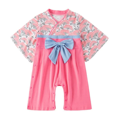 Ensemble Kimono et Pantalon Bébé Fille Style Japonais Fleuri - Doux et Confortable