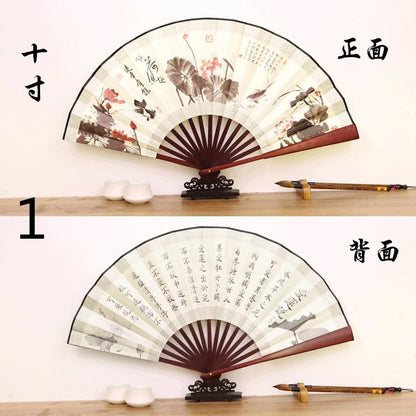 Éventail Pliant Chinois en Bambou et Soie - Style Ancien