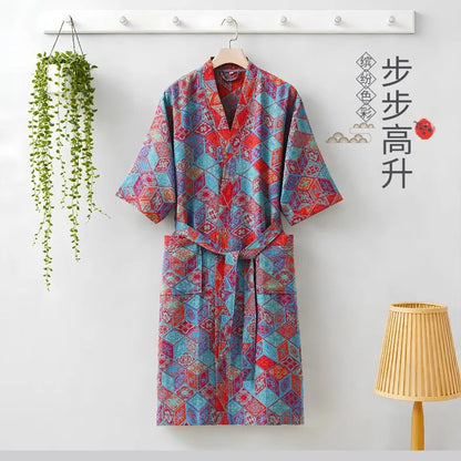 Kimono Mi-long Imprimé en Coton pour Femme