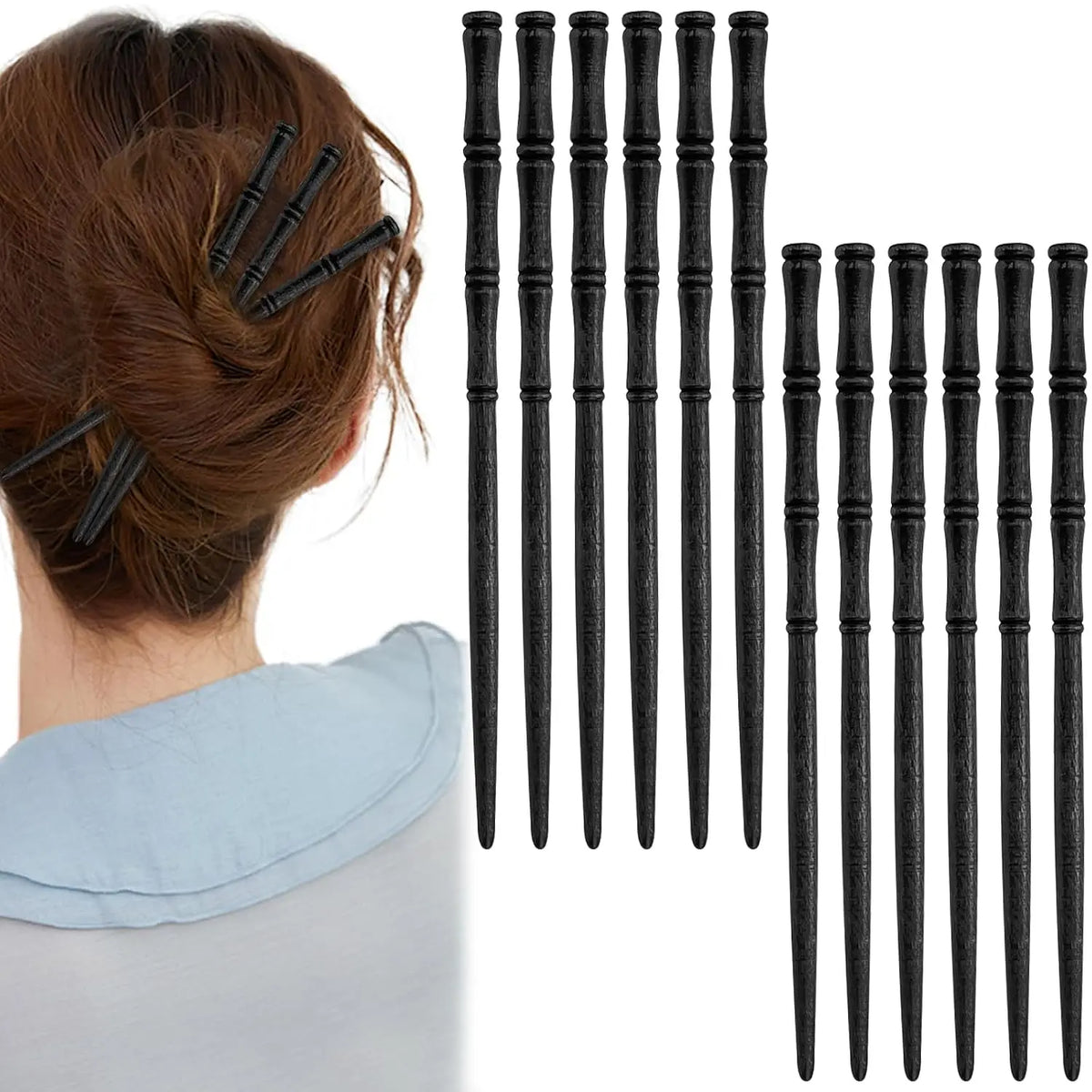 Lot de 12 Barrettes à Cheveux en Bois Naturel pour Femme