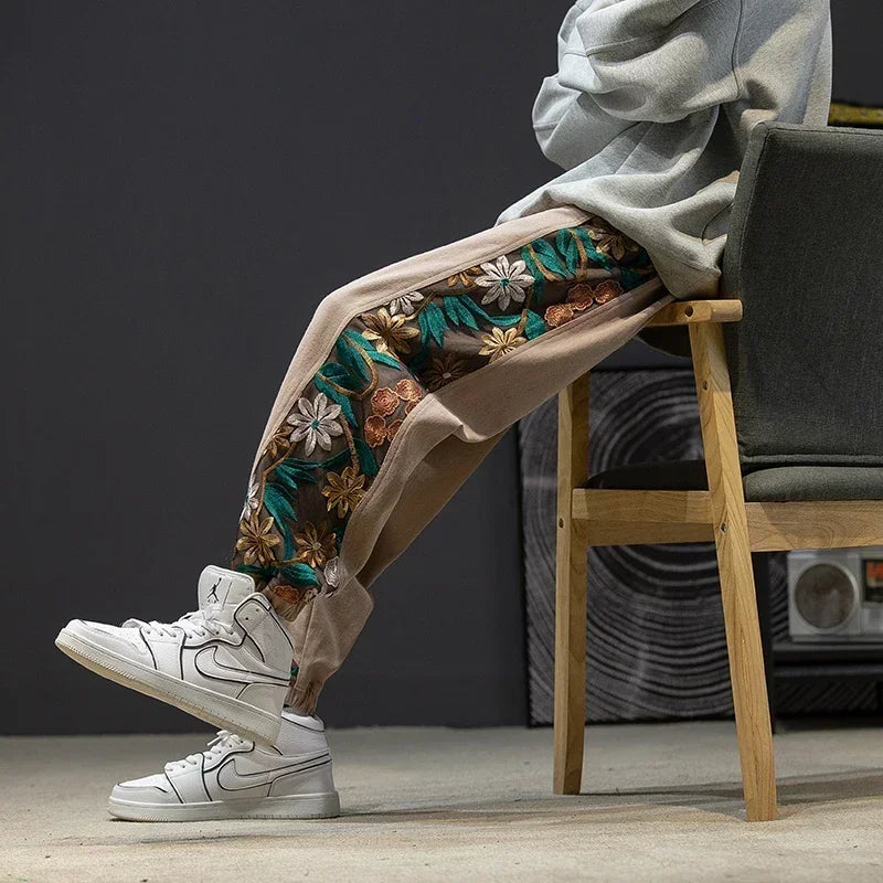 Pantalon Homme Large en Coton, Taille Élastique, Style Casual