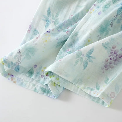 Pyjama Femme en Coton à Manches Courtes et Motif Floral