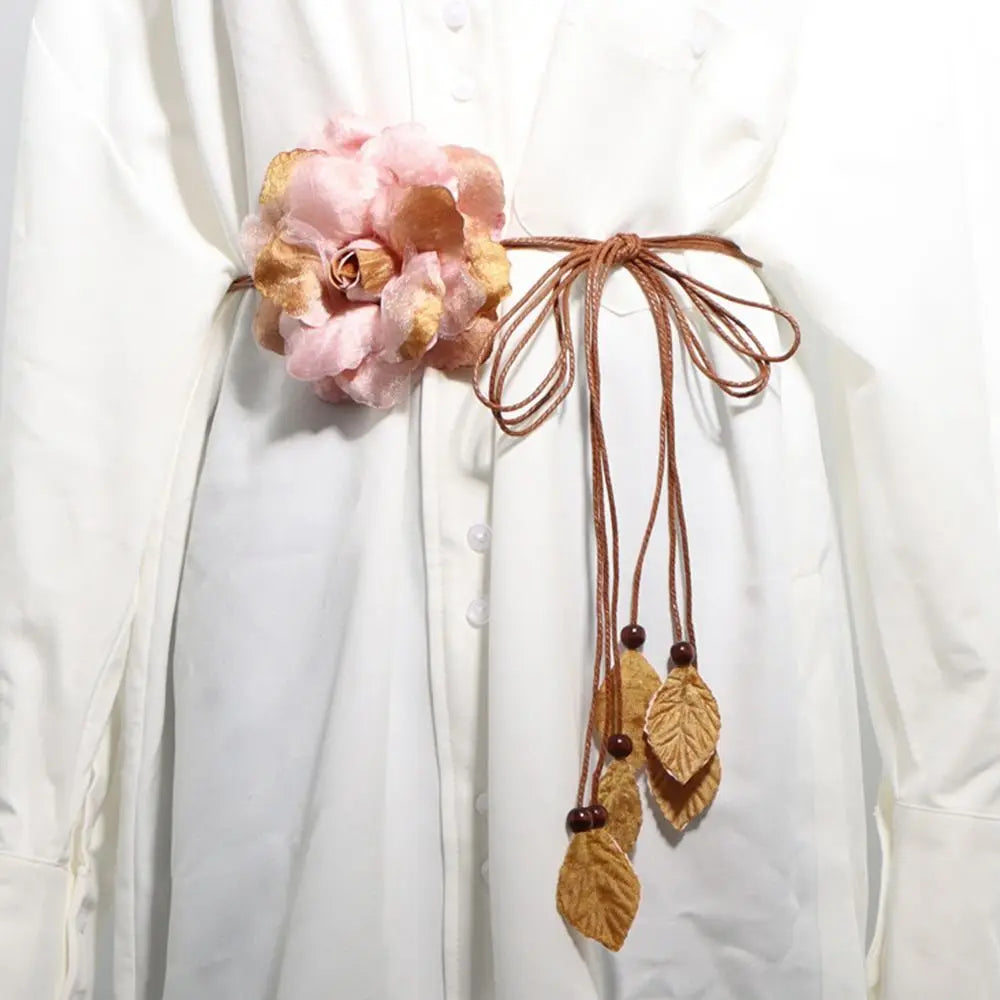 Ceinture Longue Femme Style Kimono avec Grande Fleur Décorative
