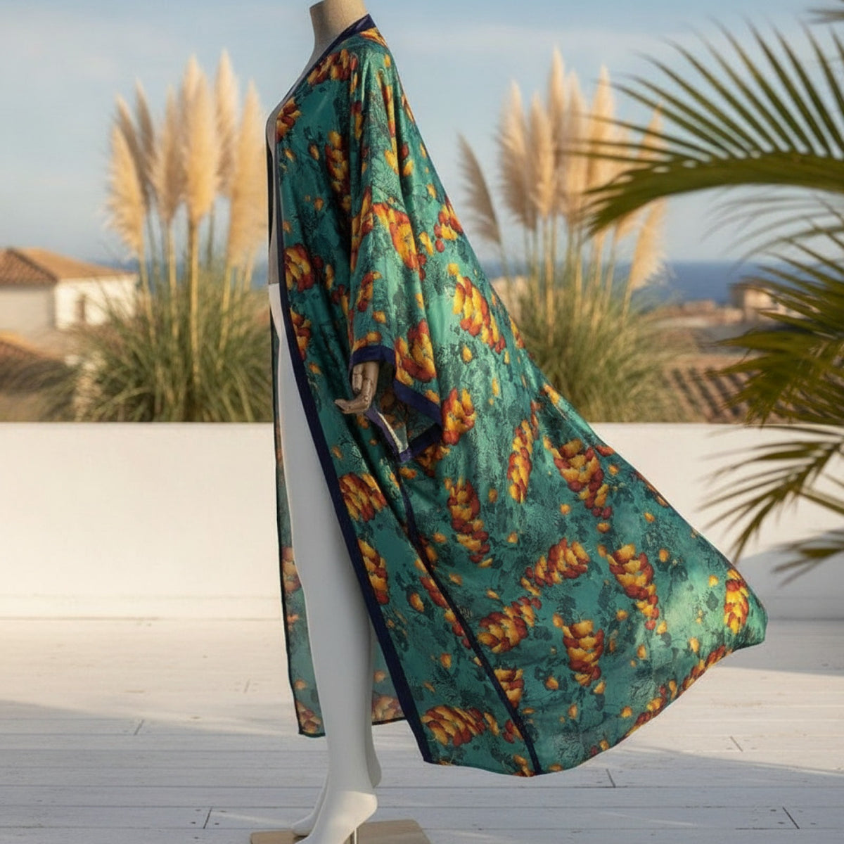 Kimono Long Bohème Imprimé Polyester Femme - Style Léger et Fleuri