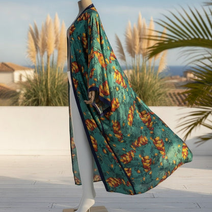 Kimono Long Bohème Imprimé Polyester Femme - Style Léger et Fleuri
