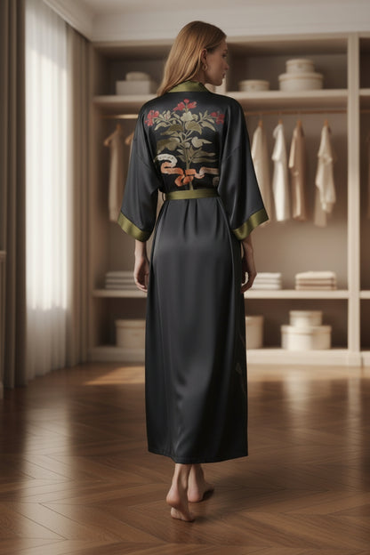 Kimono Long Satin Femme Imprimé Floral - Confort & Élégance