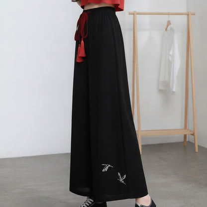 Pantalon Court Femme Tangslady Style Chiffon Léger Motif Oiseaux