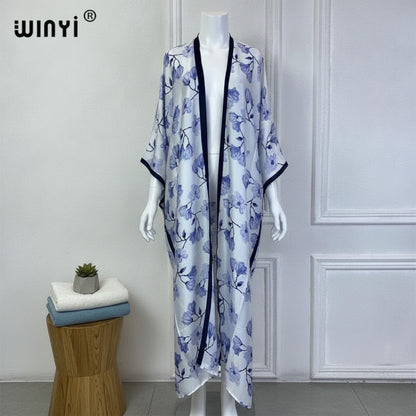Kimono Long Bohème Imprimé Polyester Femme - Style Léger et Fleuri