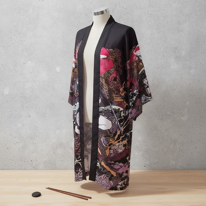 Kimono Court Polyester Motif Japonais - EASTQUEEN