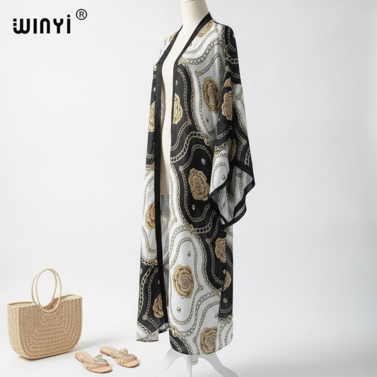 Kimono Long Bohème Imprimé Polyester Femme - Style Été Léger