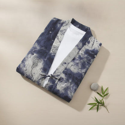 Kimono Court Homme en Coton et Lin - Style Traditionnel Asiatique