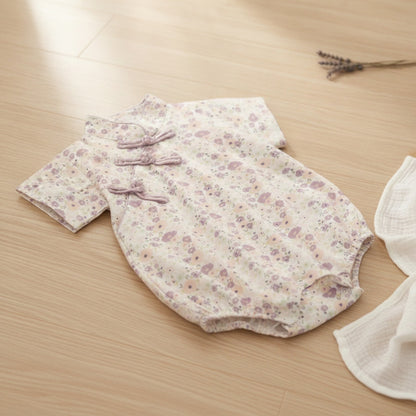 Barboteuse Bébé Fille Fleurie Manches Courtes en Coton - Style Quotidien