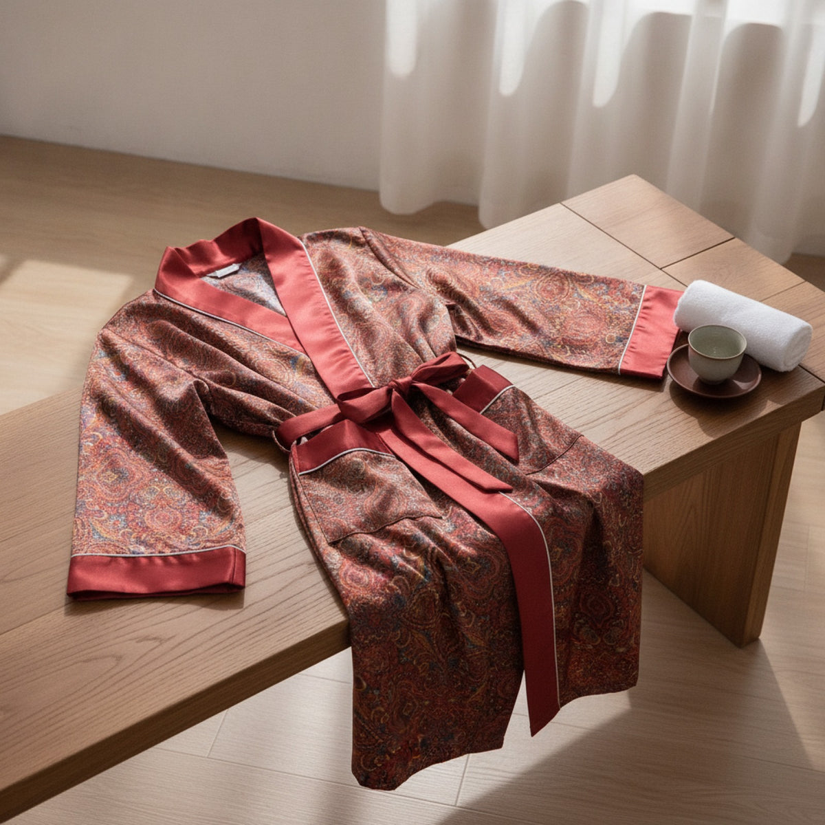 Kimono Mi-long Homme en Satin Doux et Confortable