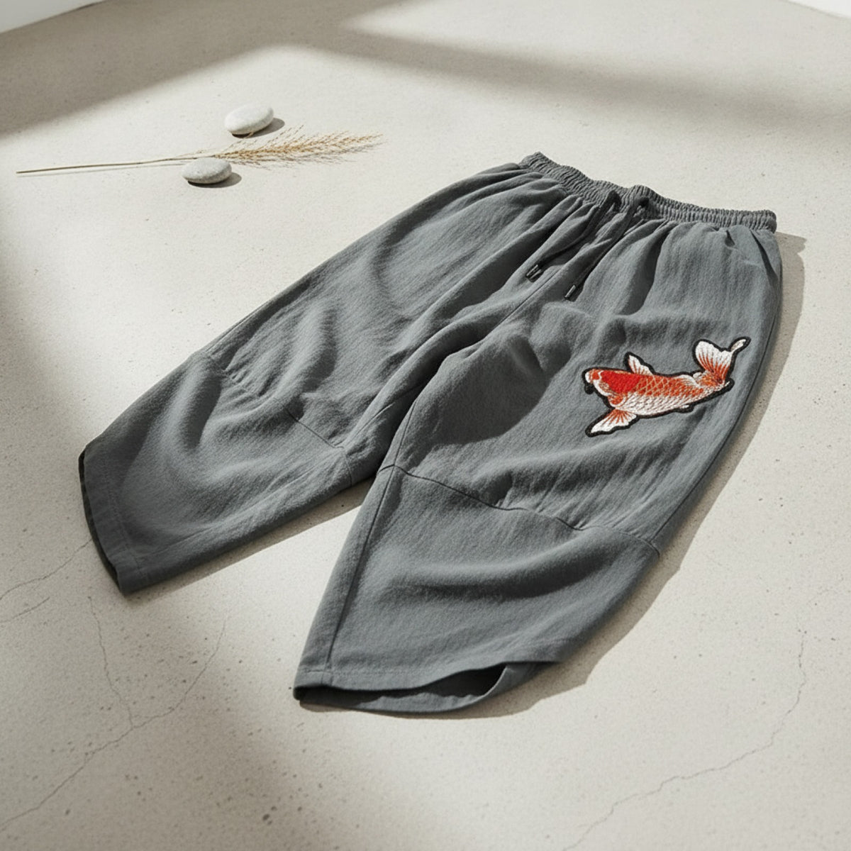 Pantalon court d'été ample en lin pour homme, style chinois