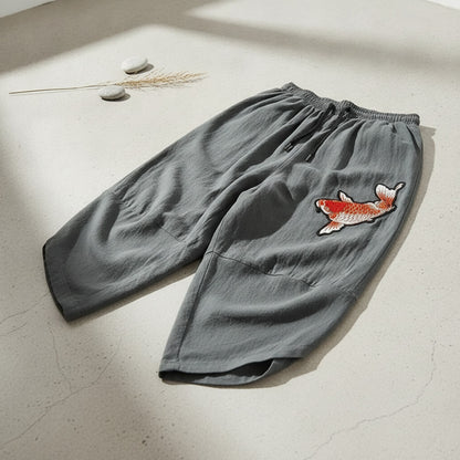 Pantalon court d'été ample en lin pour homme, style chinois