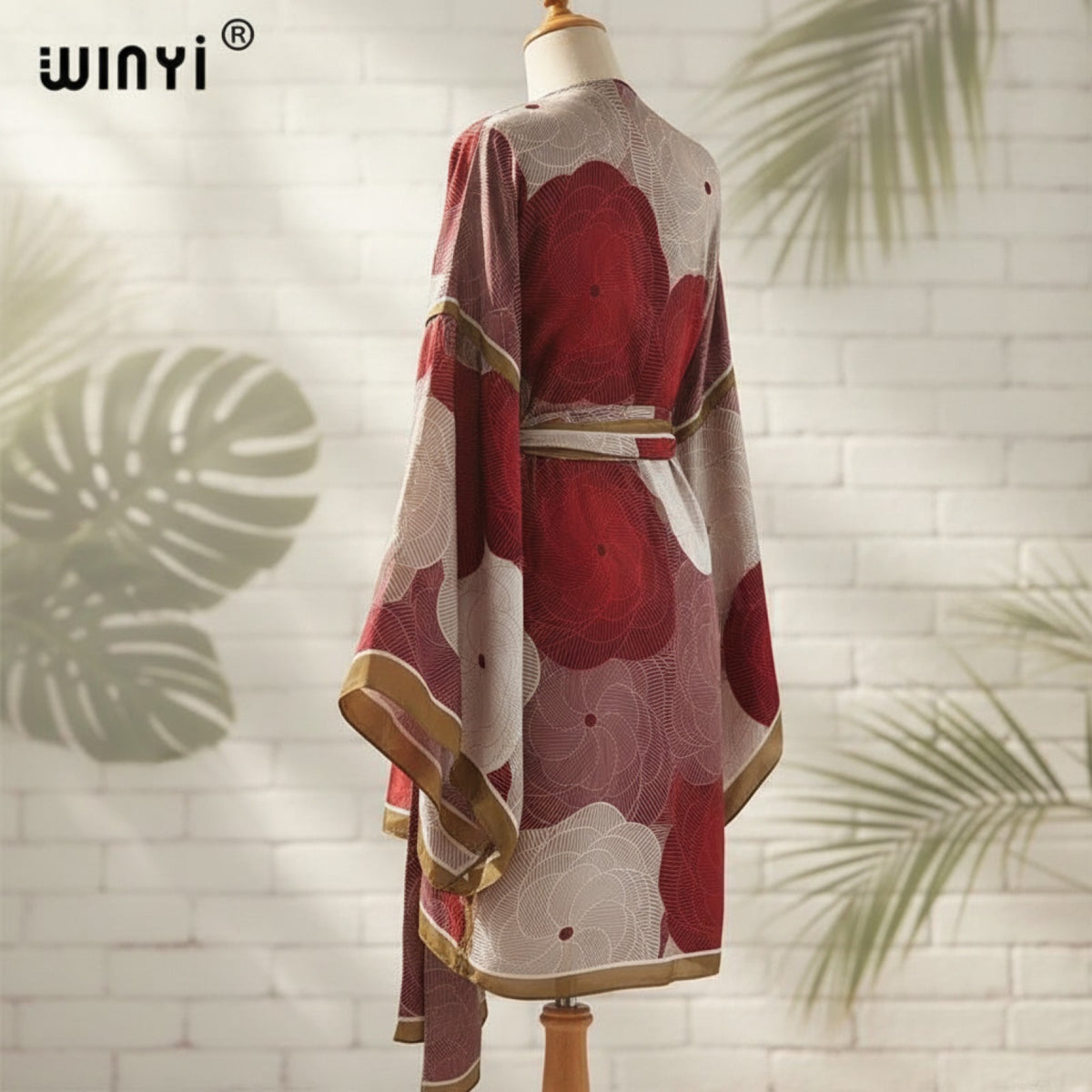 Kimono Mi-long Imprimé Bohème Femme Polyester