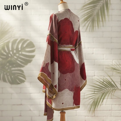 Kimono Mi-long Imprimé Bohème Femme Polyester