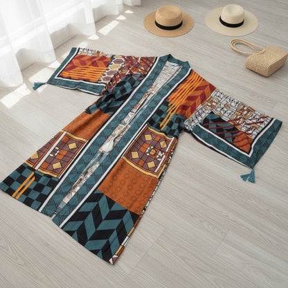 Kimono Long Bohème Femme à Motif Ethnique - Style Été Léger